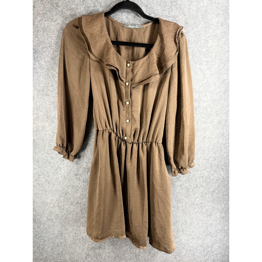 Peppermint Brown Ruffle Collar Mini Dress Elastic Waist Pockets Size M D1410